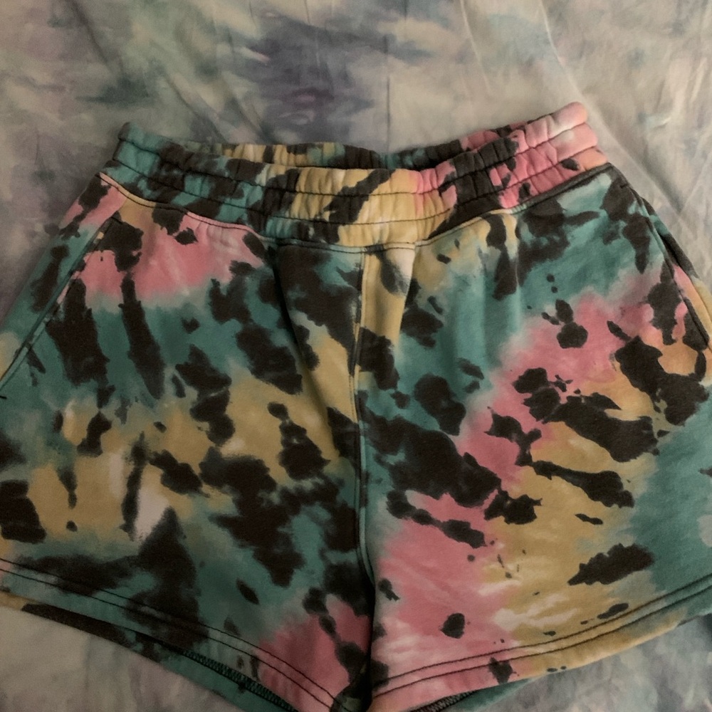 Hollister Pink and Green Athletic Shorts with Tie-Dye Pattern